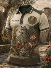 Polo da uomo a maniche corte con stampa commemorativa in stile retrò per veterani
