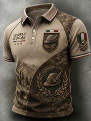 Polo casual in patchwork con fantasia mimetica militare italiana retrò