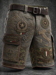 Pantaloncini da lavoro patchwork con camuffamento militare vintage,