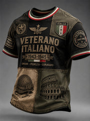T-shirt casual stile militare vintage stile italiano patchwork