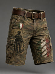 Pantaloni cargo corti da uomo con stampa mimetica in stile militare