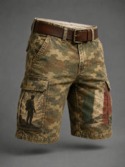 Pantaloni cargo corti stampati in stile militare mimetico da uomo