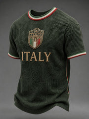 T-shirt da uomo in maglia waffle con stampa italiana