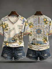 Magliette casual a V da donna in stile italiano