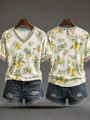 Magliette casual a V da donna in stile italiano