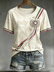 Maglietta da donna con stampa vintage a motivo italiano