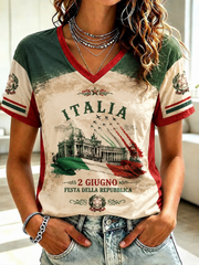 T-shirt da donna con stampa Festa della Repubblica Repubblica Italiana e scollo a V