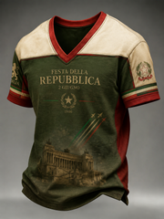 T-shirt da uomo con stampa Festa della Repubblica Italiana, scollo a V