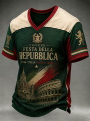 T-shirt da uomo con stampa Festa della Repubblica Italiana, scollo a V