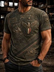 Maglietta casual da uomo in stile vintage con mappa veterana italiana