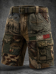 Pantaloncini da lavoro patchwork militari vintage in difficoltà