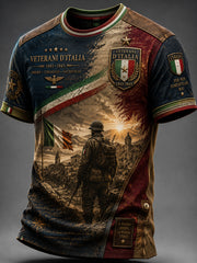 T-shirt casual vintage commemorativa veterana italiana patchwork
