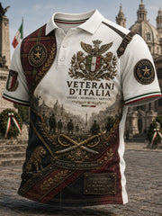 Polo da uomo a maniche corte con stampa retrò commemorativa per veterani