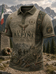 Polo da uomo a maniche corte con stampa retrò commemorativa per veterani