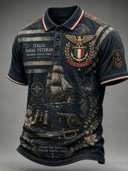 Polo da uomo a maniche corte con stampa in stile militare