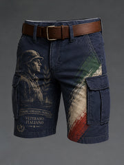 Pantaloni cargo corti stampati in stile militare da uomo