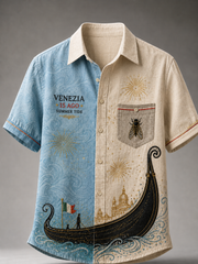 Camicia estiva casual da spiaggia in cotone con stampa gelato per l’8 agosto italiano, maniche corte, da uomo