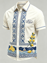 Camicia estiva casual da spiaggia in cotone con stampa gelato per l’8 agosto italiano, maniche corte, da uomo