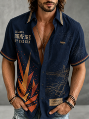 Camicia da spiaggia da uomo in cotone gelato stile italiano Ferragosto a maniche corte