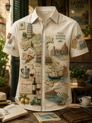 Camicia estiva casual da spiaggia in cotone con stampa gelato per l’8 agosto italiano, maniche corte, da uomo