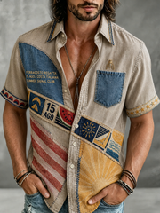 Camicia estiva casual da spiaggia in cotone con stampa gelato per l’8 agosto italiano, maniche corte, da uomo