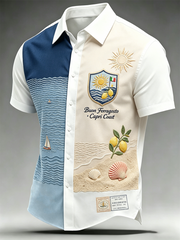 Camicia estiva casual da spiaggia in cotone con stampa gelato per l’8 agosto italiano, maniche corte, da uomo