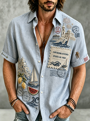 Camicia estiva casual da spiaggia in cotone con stampa gelato per l’8 agosto italiano, maniche corte, da uomo