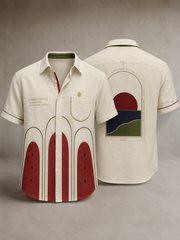Camicia estiva casual da spiaggia in cotone con stampa gelato per l’8 agosto italiano, maniche corte, da uomo