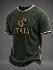 T-shirt da uomo in maglia waffle con stampa italiana