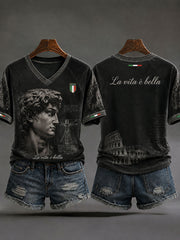 Magliette da donna con scollo a V raffiguranti la statua del David di Michelangelo