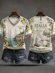 Magliette casual a V da donna in stile italiano