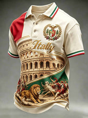 Polo da uomo vintage con stampa a motivi romani antichi