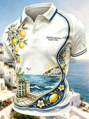Polo da uomo vintage con motivo ispirato alle vacanze sulla Costiera Amalfitana, stile italiano