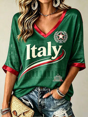 Maglietta da donna con stampa vintage con motivo italiano