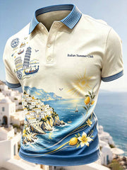 Polo da uomo vintage con motivo ispirato alle vacanze sulla Costiera Amalfitana, stile italiano